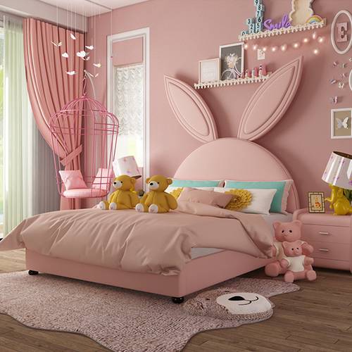 Modern Kids Cute Long Rabbit-Ear Upholstered Platform Bed