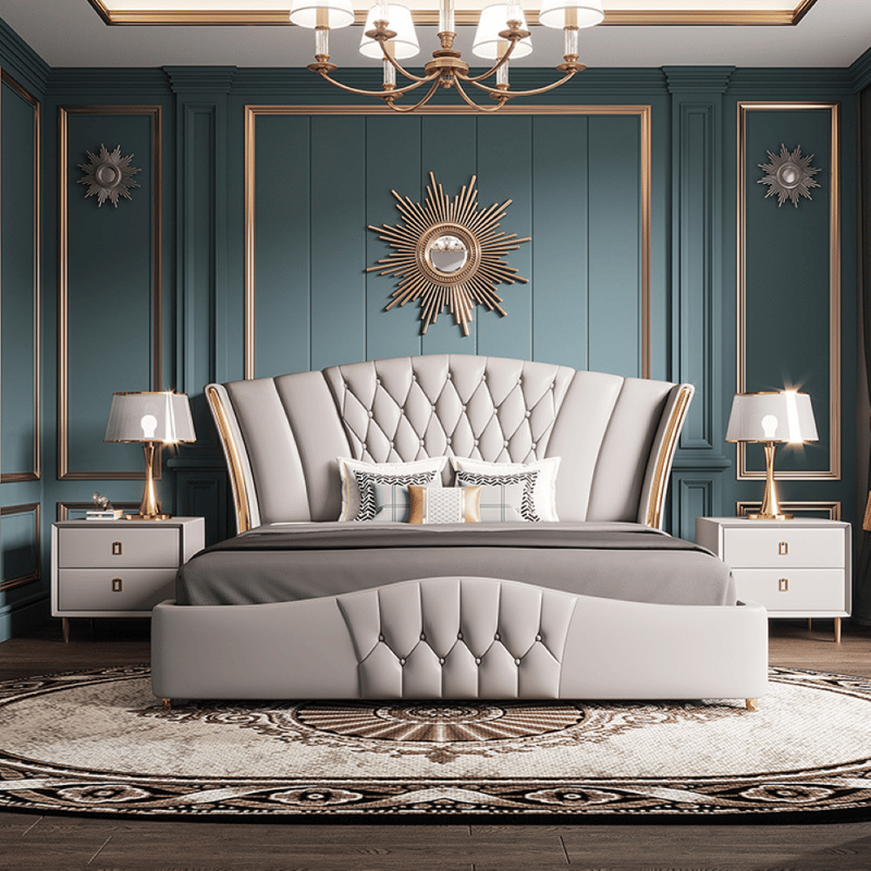 سرير ماستر فاخر من الجلد الطبيعي بتصميم مجنح إيطالي