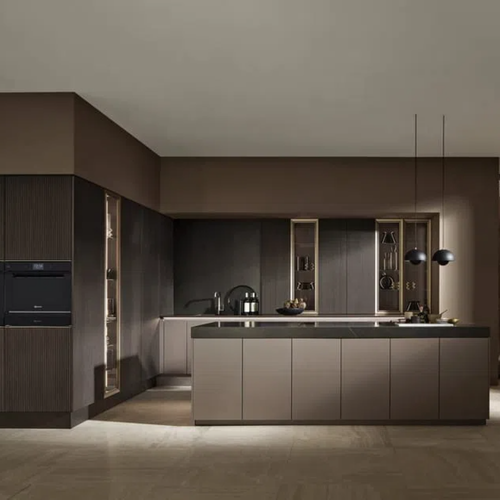 2024 New Custom Color Design Luxury Wood Veneer Kitchen Cabinet with Island Cupboards for Kitchen