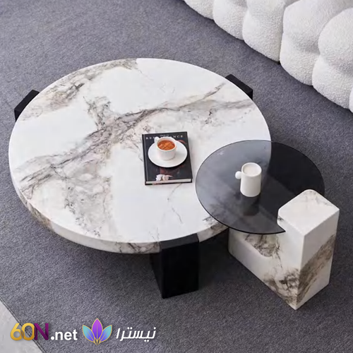 طاولة قهوة فاخرة بتصميم رخامي هندسي