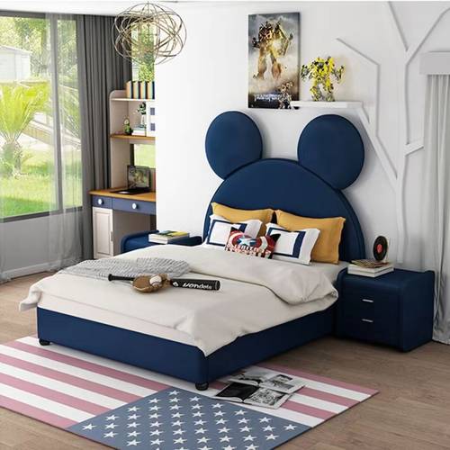 Modern Kids Cute Mouse-Ear Upholstered Platform Bed