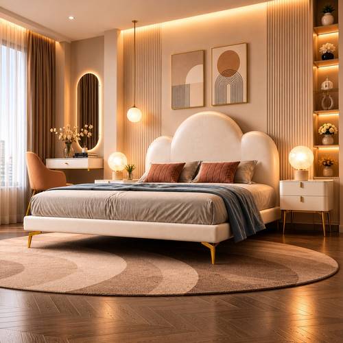 Modern Kids Cute Cloud-Shaped Upholstered Platform Bed