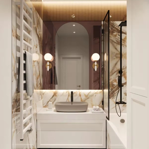 Customized Bathroom Cabinet with Sink Stainless Steel Marble Top Small Size Washbasin