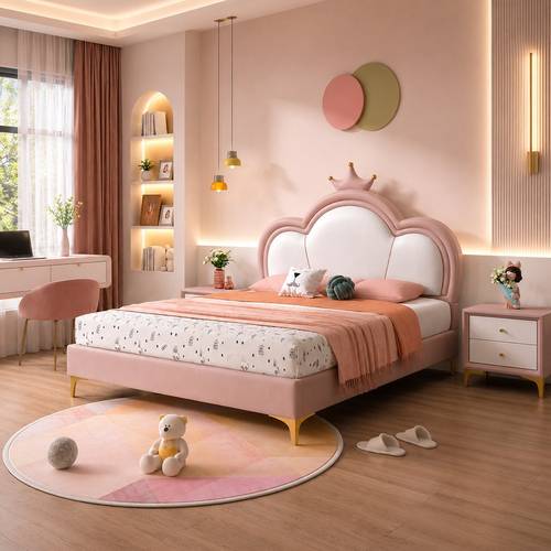 Modern Kids Elegant Princess Crown Upholstered Platform Bed