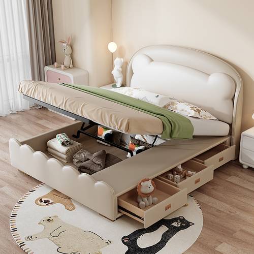 Modern Teddy Bear Kids Bed - Premium Hydraulic Gas Lift & Drawer Storage Bed