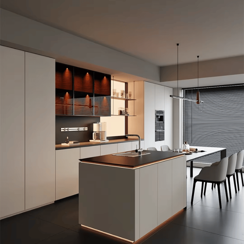 Modern Luxury Furniture Custom White Lacquer High-End Set for Apartment and Mall Dining Use Includes Faucet Kitchen Cabinet