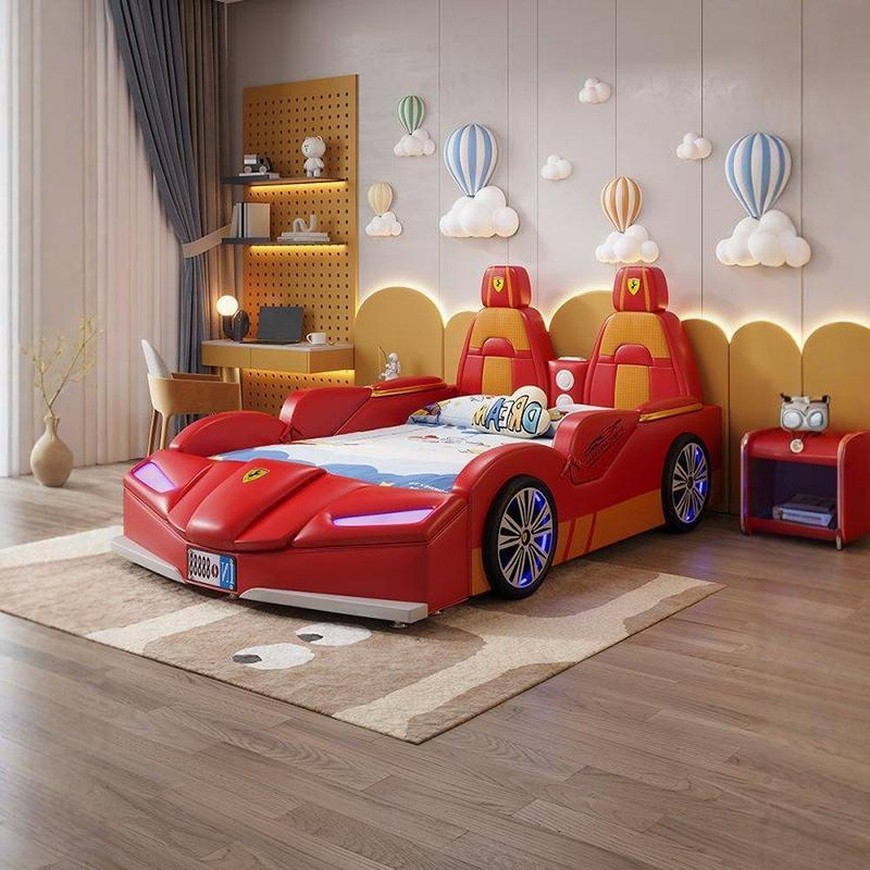 سرير أطفال وشبابي مبطن بتصميم سيارة سباق رياضية فاخرة