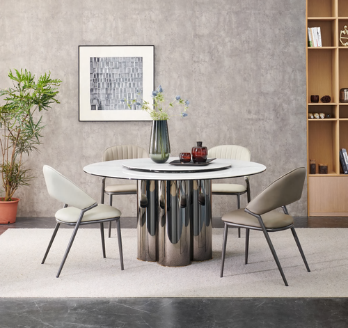 Modern Round Dining Table with Luxury Metal Base