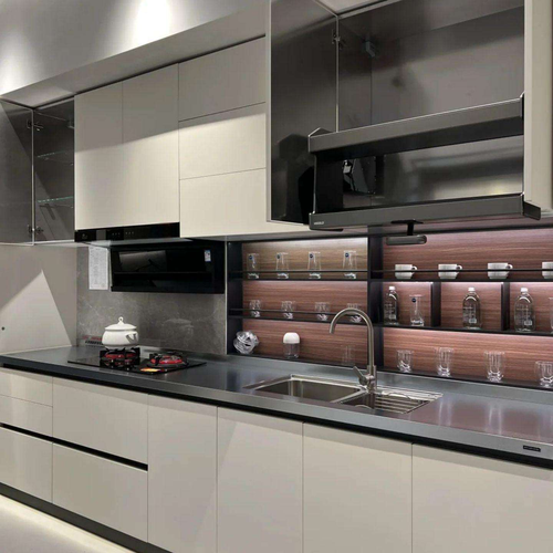 Factory Customized Smart Design Modern Solid Wood Kitchen Cabinet Acrylic Door Panel Eco-Friendly Sink Included Modular Storage
