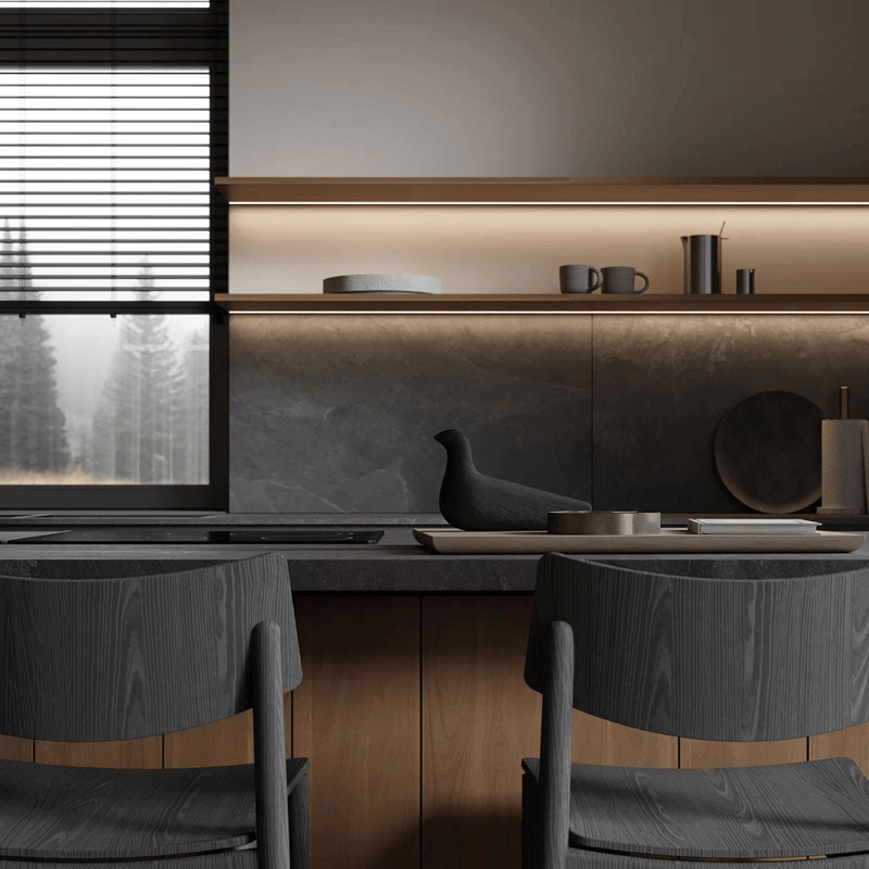 تصميم جديد فاخر لفيلات احترافية، على طراز جزيرة المطبخ، مصنوع من المعدن والميلامين، مع سطح من الرخام وخزانة مطبخ بمفصلات.