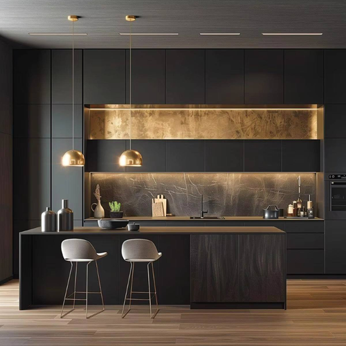 Modern Custom Modular Solid Wood Kitchen Cabinets Set with Sink and Faucet Apartment Ready Factory Price