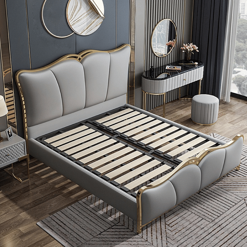 Modern American Style Crown Curve Genuine Leather Bed