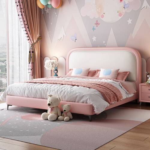 Modern Kids & Princesses Pink Upholstered Bed with Tufted Headboard