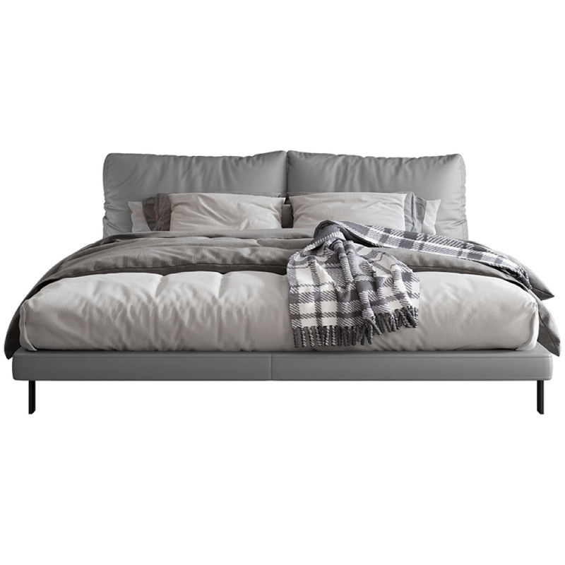Ergonomic Double Cushion Pillow-Back Top-Grain Leather Bed