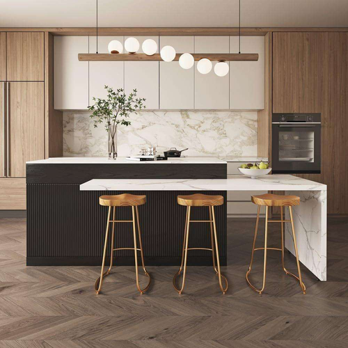 Modern Full Wall Unit Eco-Friendly High Gloss Solid Wood Kitchen Cabinet with Faucet for Apartment Dining