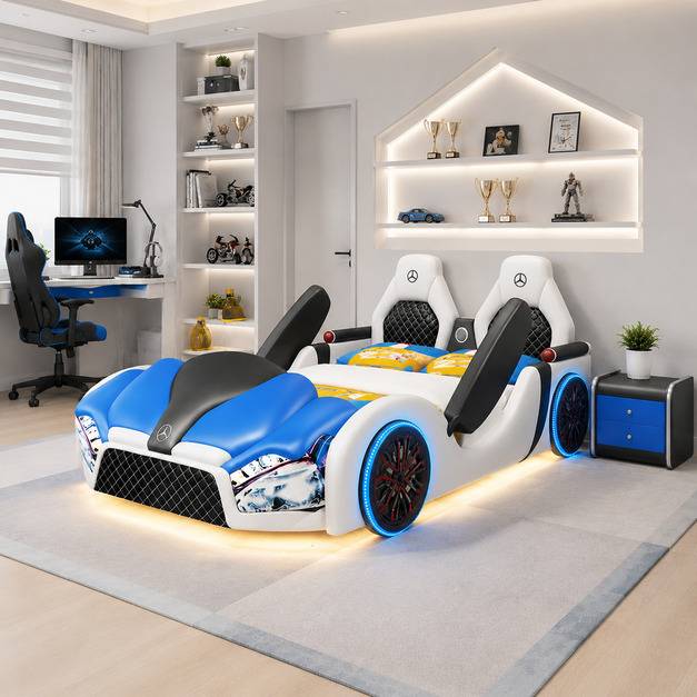 سرير أطفال مودرن بتصميم سيارة سباق رياضية فاخرة