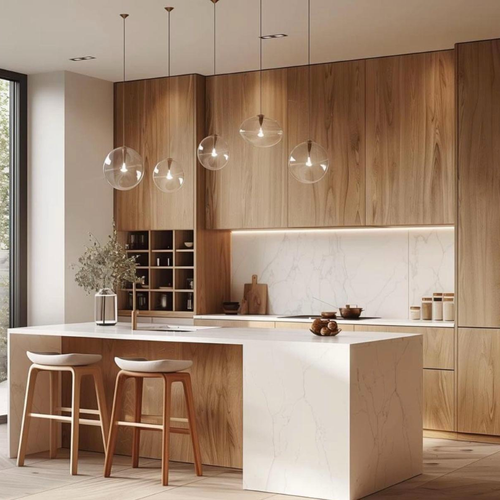 Wholesale Waterproof Smart Modular Kitchen Cabinets with Acrylic Surface Custom Kitchen Pantry Units Plywood Construction