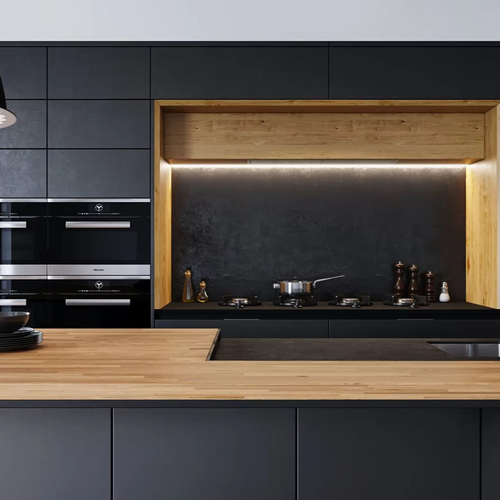 European Modern Kitchen Cabinets with Acrylic Door Panel and Melamine Board Carcase Waterproof Faucet Accessories