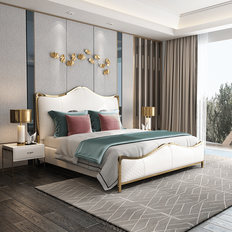 سرير ماستر من الجلد الطبيعي الفاخر بتصميم الأمير الحديث والبسيط