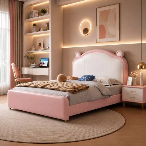 Modern Kids Bear Theme Storage Platform Bed with Drawers and Hydraulic Lift