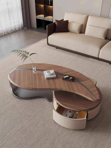 Luxury Modern Coffee Table with Storage Drawers and Stainless Steel Base