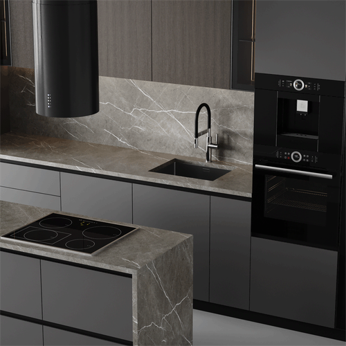 Custom Melamine Board Modular Kitchen Cabinets Ready to Assemble for Apartments with Faucet & Hinge Accessories