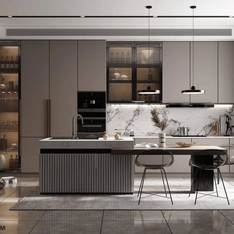 One Stop Solution Modular Eco-Friendly Contemporary Black Kitchen Island Pantry Storage Cabinets Faucet for Dining Application