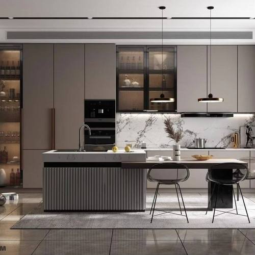 One Stop Solution Modular Eco-Friendly Contemporary Black Kitchen Island Pantry Storage Cabinets Faucet for Dining Application
