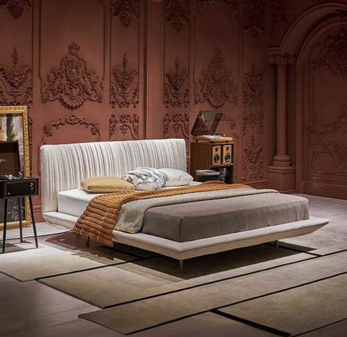Luxury Modern Upholstered Bed with Elegant Striped Headboard – Contemporary Bedroom Design