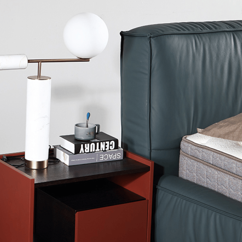 Nordic Modern Minimalist Genuine Leather Tatami Double Bed