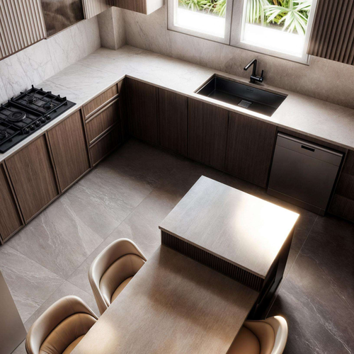 Modern Kitchen Storage Complete Sets Wood Grain Modular Cabinets Solid Wood Carcase Acrylic Door Panel Surface Includes Faucet