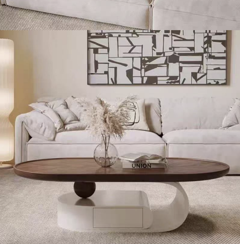 Luxury Oval Coffee Table with Walnut Wood Finish