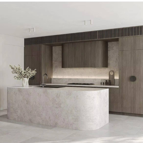 European Style Modular Kitchen Furniture Set with Faucet Includes Melamine Board Wood Sink Base Kitchen Island for Apartment Use