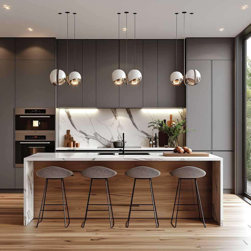 Modern Complete Wooden Kitchen Furniture Set Lacquer Kitchen Cabinets Storage Island Counter Dining Application Includes Faucet