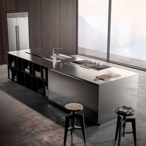 Top Selling Luxury Modular Stainless Steel Kitchen Cabinet with Faucet Modern Design for Qatar Villa