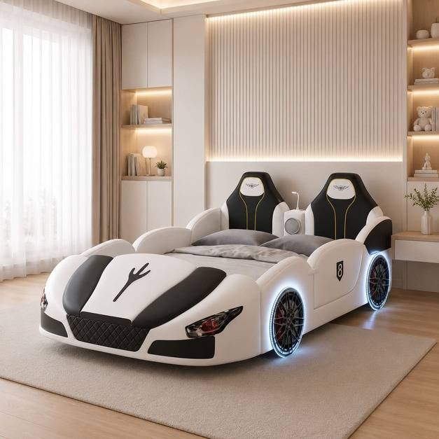 سرير أطفال مودرن بتصميم سيارة سباق رياضية فخمة