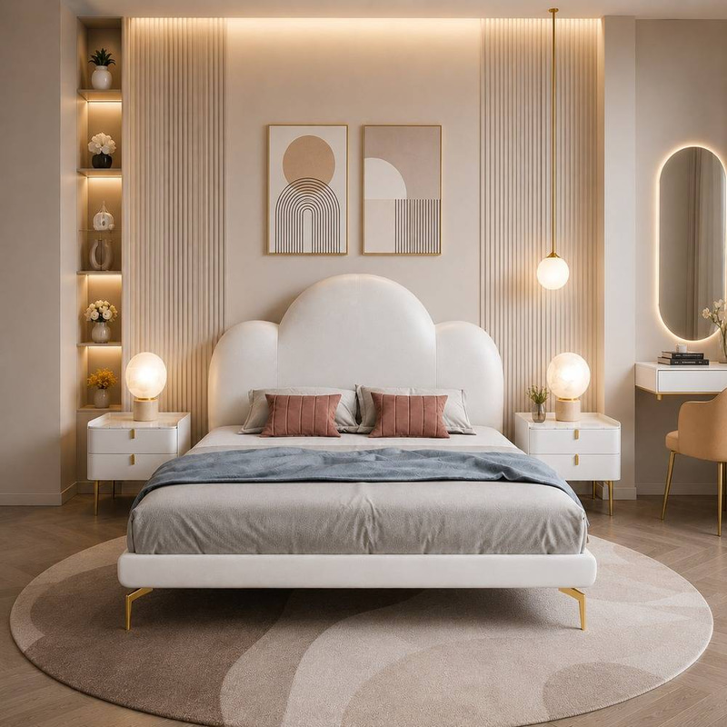 سرير أطفال والجيل الجديد مودرن بتصميم السحابة الناعمة المبطن باللون السكري الدافئ