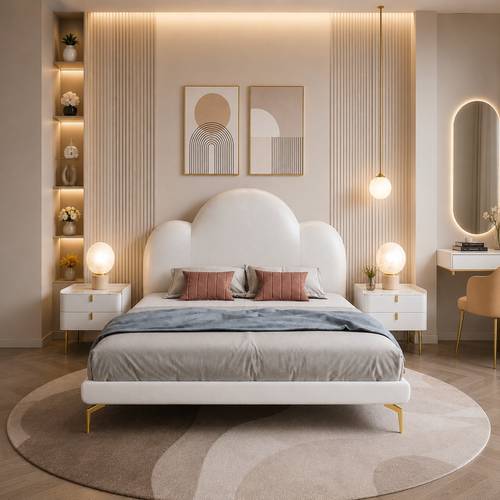 سرير أطفال والجيل الجديد مودرن بتصميم السحابة الناعمة المبطن باللون السكري الدافئ