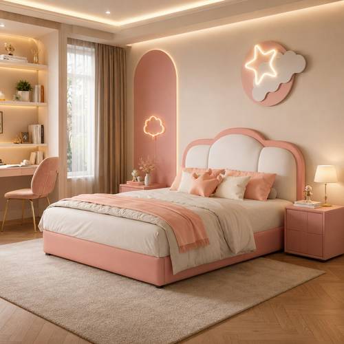 Modern Kids Cloud Theme Storage Platform Bed with Drawers and Hydraulic Lift