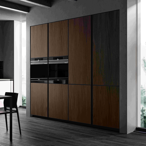 High-End Contemporary Luxury Modular Kitchen Cabinet Set with Solid Wood Veneer Fireproof Design Faucet for Dining Application