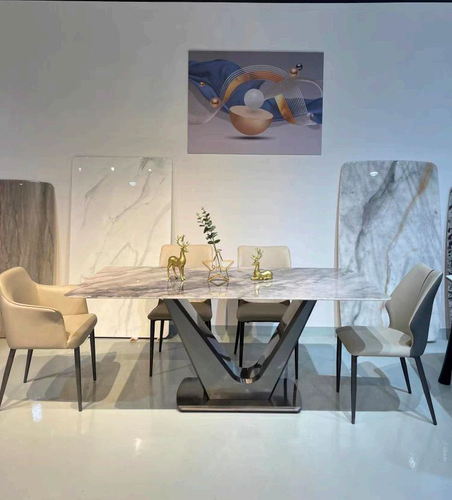 Luxury V-Shape Dining Table with Stainless Steel Base