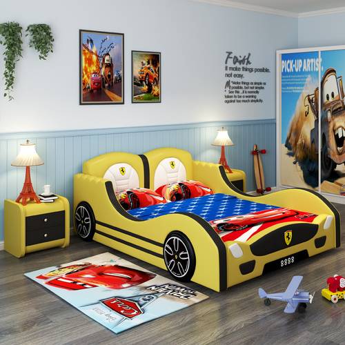 Ferrari Style Blue Race Car Kids Bed with Hydraulic Lift-Up Storage Base