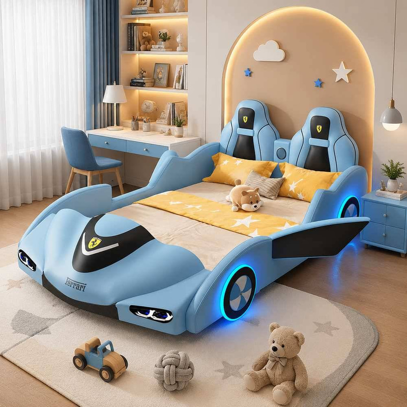 سرير أطفال مودرن بتصميم سيارة سباق رياضية متطورة