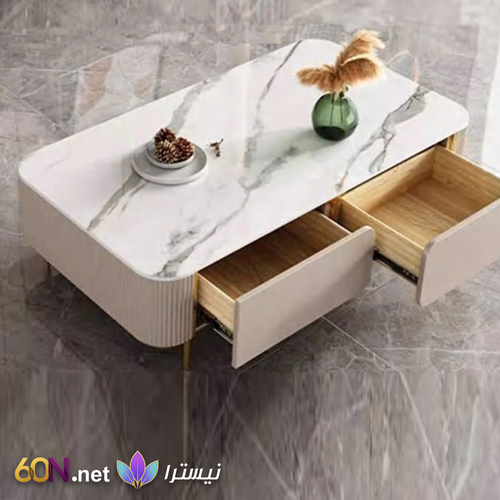 طقم معيشة فاخر بلمسات ذهبية وتشطيب رخامي عصري