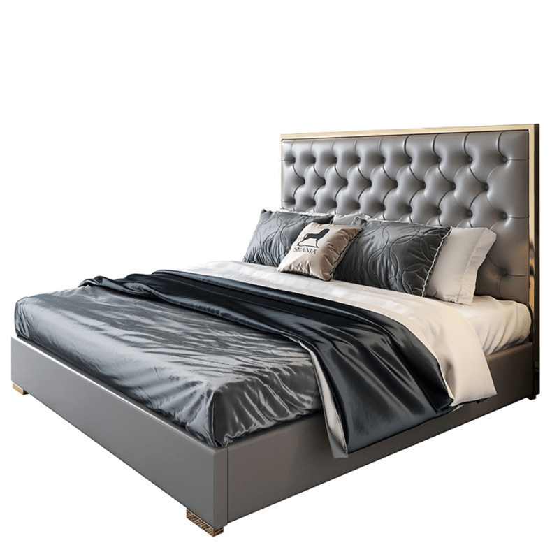 Postmodern American Style Gold Inset Diamond Tufted Bed