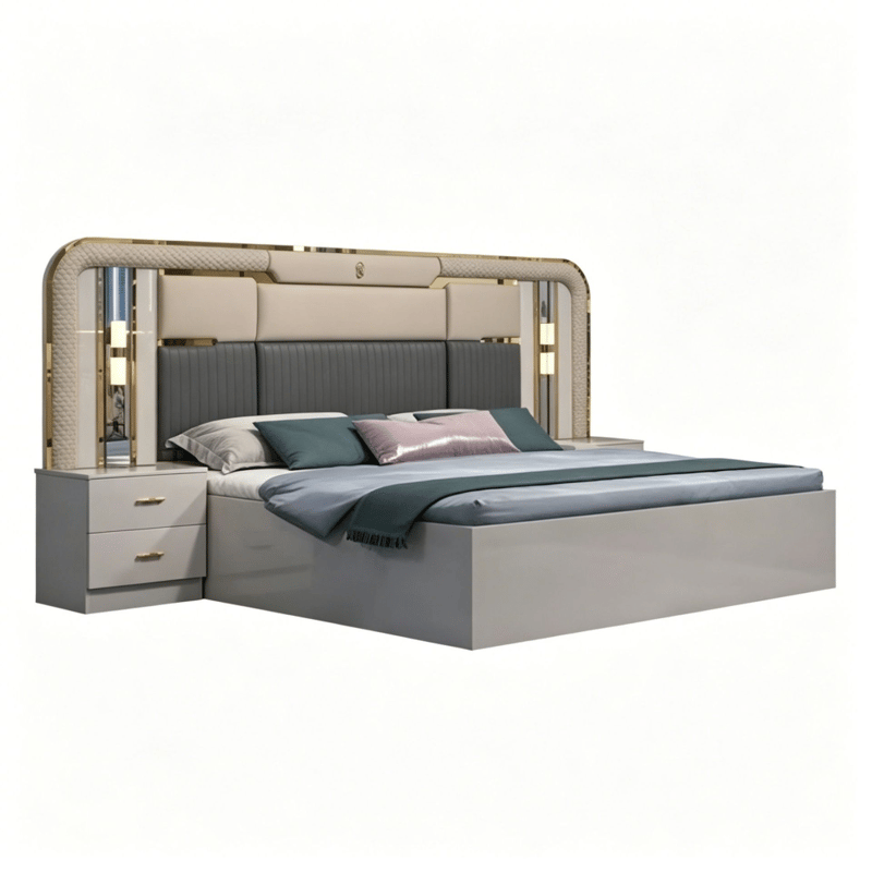 Italian Luxury LED Leather Bed Master Suite Set