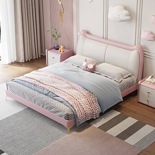 Modern Kids Cute Cat-Ear Dual-Tone Upholstered Platform Bed