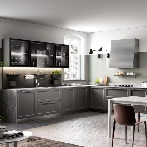 Customized Shaker Kitchen L-shaped Modular Kitchen Set Fitted Matte Lacquer Solid Wood Modern Kitchen