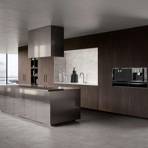 Modern Villa Kitchen Cabinet Stainless Steel Island Factory Supplied Glass Wine Cabinet Featuring Wood Grain Acrylic Door Panel