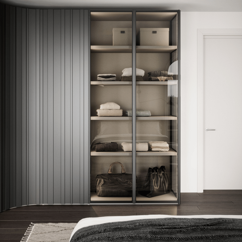 Bedroom Custom Walk in Glass Door Mens Closet Furniture Glass Wall Closet